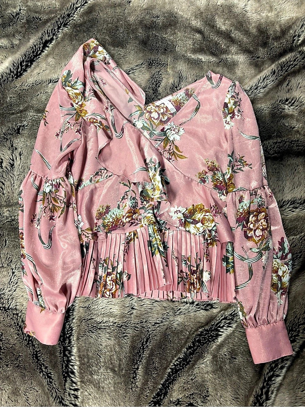 Leith Floral Blouse in Pink & Green Size Small